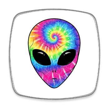 Psychedelisches Batik-Alien-Gesicht - Viereckiger Kühlschrankmagnet - Weiß - Vorne
