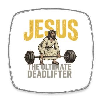 Jésus, le souleveur de terre ultime – Retro Fitness - Magnet carré - blanc - Devant