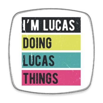 Ich bin Lucas und mache Lucas Things Retro Colors - Viereckiger Kühlschrankmagnet - Weiß - Vorne