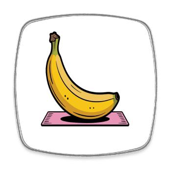Cartoon banana on yoga mat - Square fridge magnet - white - Front