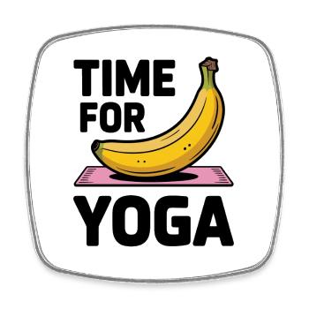 Banane im Yoga: Zeit für Flow - Viereckiger Kühlschrankmagnet - Weiß - Vorne