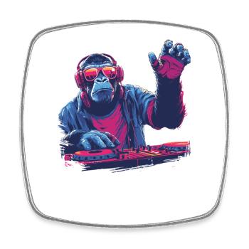 Cooler DJ-Affe - Viereckiger Kühlschrankmagnet - Weiß - Vorne