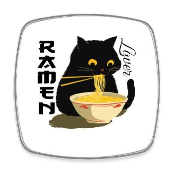 Ramen Lover - Schwarze Katze mit Nudeln - Viereckiger Kühlschrankmagnet - Weiß - Vorne