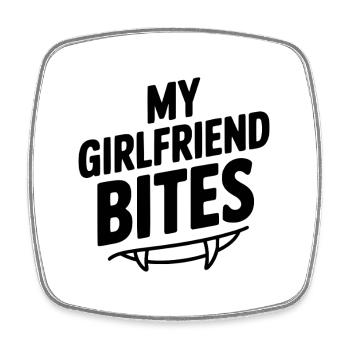 My Girlfriend Bites - Square fridge magnet - white - Front