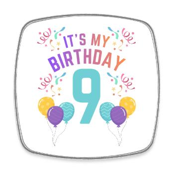 9 ans fille C’est mon anniversaire Enfants Anniversaire - Magnet carré - blanc - Devant
