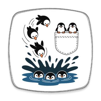 Penguin Jump Into The Water Pocket Design - Square fridge magnet - white - Front