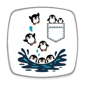 Penguin Jump Into The Water Pocket Design - Square fridge magnet - white - Front