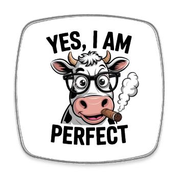  Yes I Am Perfect Lustige Kuh Mit Brille Und - Viereckiger Kühlschrankmagnet - Weiß - Vorne