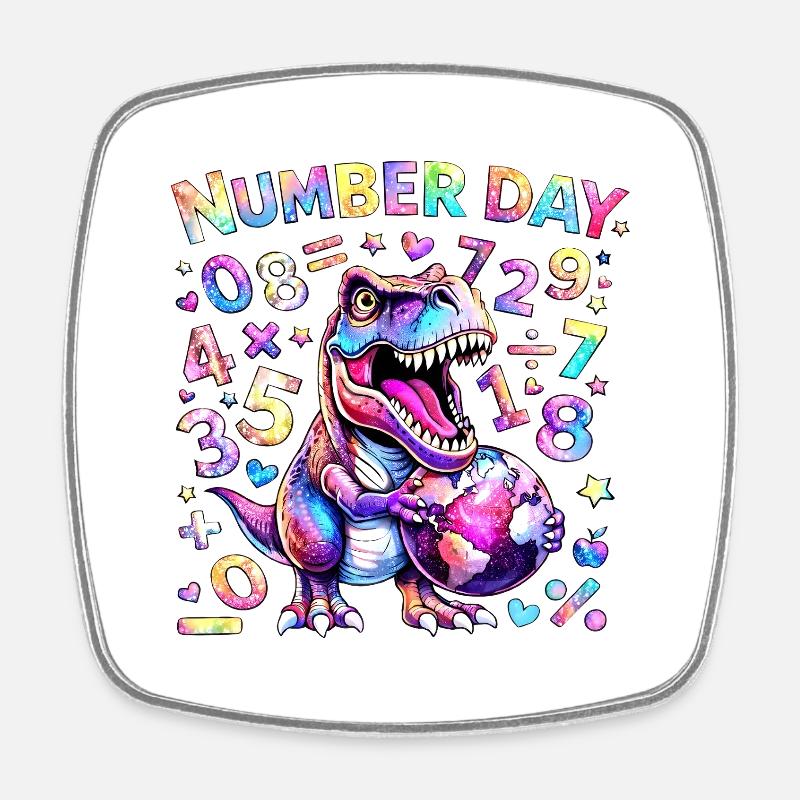Dino Number Day Rainbow - Square fridge magnet - white