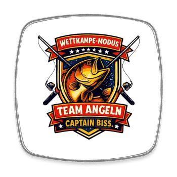 Team Angeln: Captain Biss Wettkampfmodus - Viereckiger Kühlschrankmagnet - Weiß - Vorne