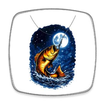 Nachtangeln unter Vollmond – Fisch am Haken - Viereckiger Kühlschrankmagnet - Weiß - Vorne