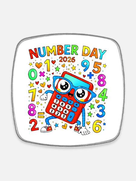 Number Day 2026 Calculator Fun - Square fridge magnet - white