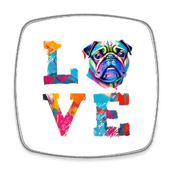 Pug Love Retro Heart Dog Breed Graphic - Square fridge magnet - white - Front