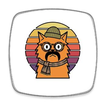 Hipster-Katzen-Mütze Schnurrbart Retro-Sonnenuntergang - Viereckiger Kühlschrankmagnet - Weiß - Vorne