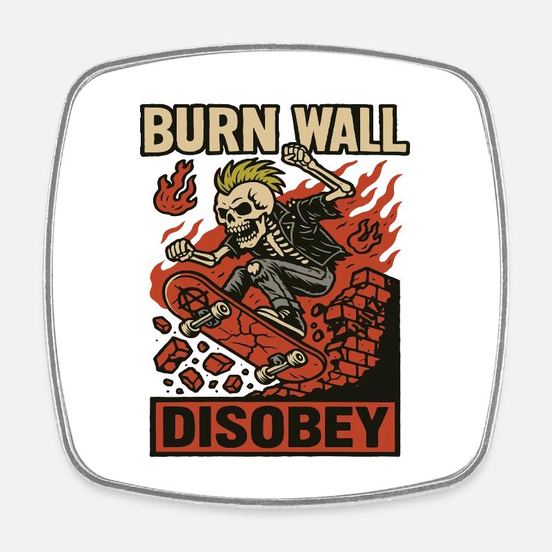 Burning Wall Skater Skeleton - Square fridge magnet - white