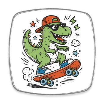 Krokodil auf Skateboard mit Cap - Viereckiger Kühlschrankmagnet - Weiß - Vorne
