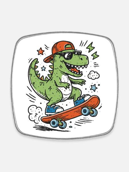Crocodile on skateboard wearing cap - Square fridge magnet - white