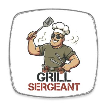 Grill Sergeant Funny BBQ Grill Chef - Square fridge magnet - white - Front