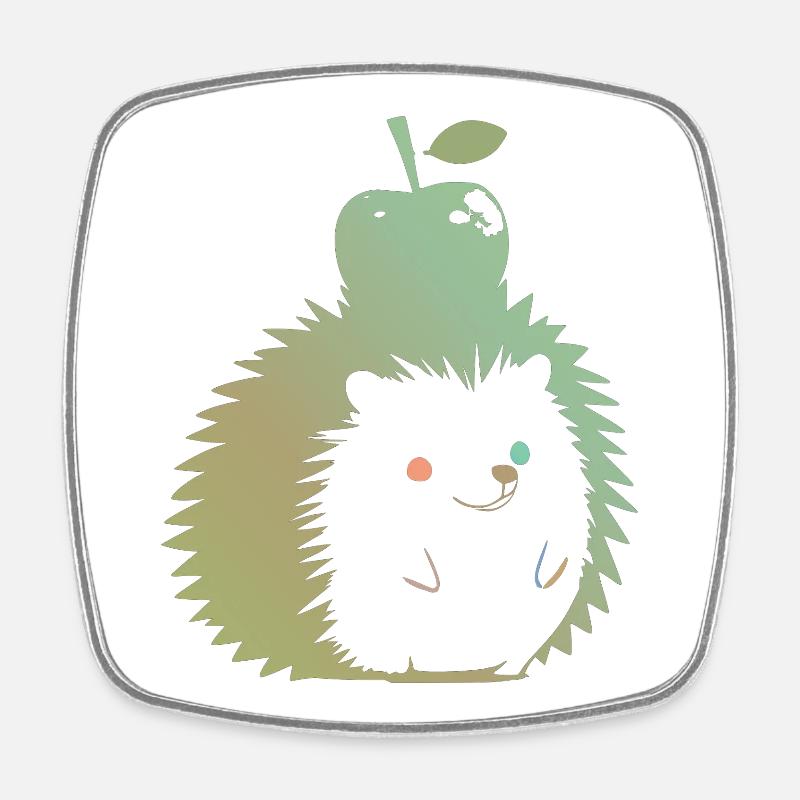 Pastell-Igel mit Apfel - Viereckiger Kühlschrankmagnet - Weiß