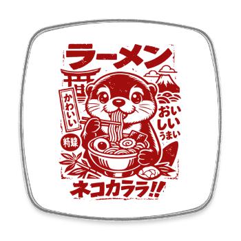 Loutre de Kawaii | Ramen | Soupe de nouilles | Restauration rapide - Magnet carré - blanc - Devant