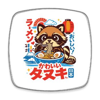 Kawaii Waschbär | Ramen | Nudelsuppe | Fast Food - Viereckiger Kühlschrankmagnet - Weiß - Vorne
