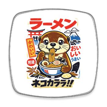 Loutre de Kawaii | Ramen | Soupe de nouilles | Restauration rapide - Magnet carré - blanc - Devant