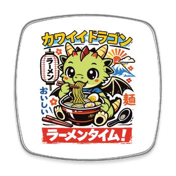 Kawaii Drachen | Ramen | Nudelsuppe | Fast Food - Viereckiger Kühlschrankmagnet - Weiß - Vorne