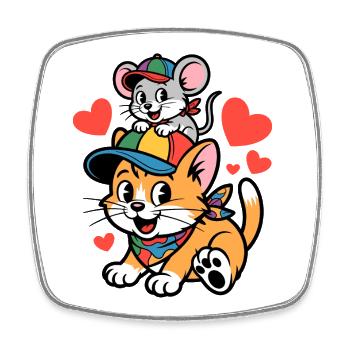 Katze und Maus Freundschaft mit Herz - Viereckiger Kühlschrankmagnet - Weiß - Vorne