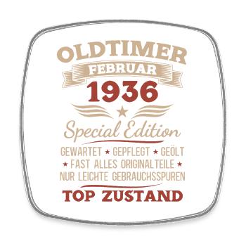 90th Birthday Man Vintage 1936 February - Square fridge magnet - white - Front