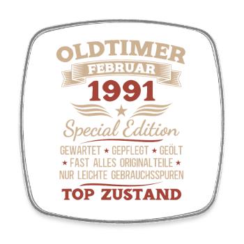 35. Geburtstag Mann Vintage 1991 Februar  - Viereckiger Kühlschrankmagnet - Weiß - Vorne
