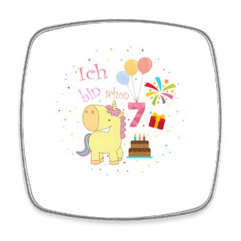 7th Birthday Unicorn – I'm already 7 girls - Square fridge magnet - white - Front