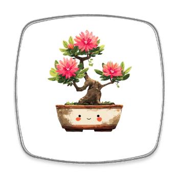 Kawaii Bonsai Blütenfreund - Viereckiger Kühlschrankmagnet - Weiß - Vorne