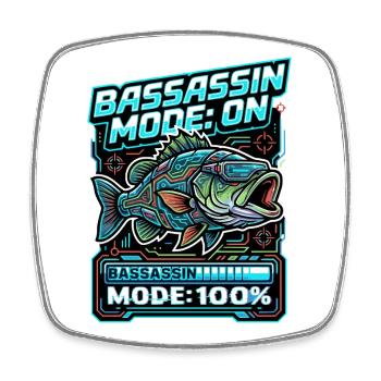 Bassassin Mode On Angeln Mode 100 Prozent - Viereckiger Kühlschrankmagnet - Weiß - Vorne