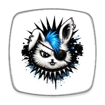 Lapin punk avec crête et cache-œil - Magnet carré - blanc - Devant