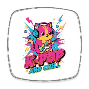 Süße K-Pop-Katze K-POP AND CHILL Koreanische Musik-Anime - Viereckiger Kühlschrankmagnet - Weiß - Vorne