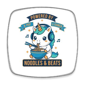 Powered By K-Pop And Ramen Noodles And Beats - Square fridge magnet - white - Front