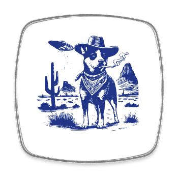 Chien de bétail australien fumant avec un OVNI - Magnet carré - blanc - Devant