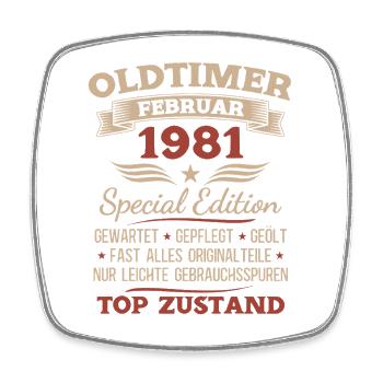 45. Geburtstag Mann Vintage 1981 Februar  - Viereckiger Kühlschrankmagnet - Weiß - Vorne