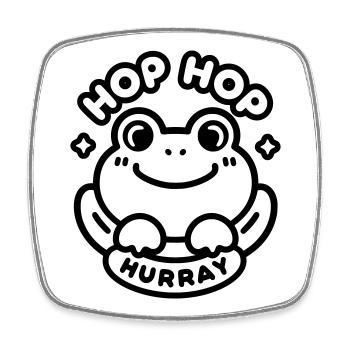 Hop Hop Hurray Frosch | Süßes Gute-Laune Motiv - Viereckiger Kühlschrankmagnet - Weiß - Vorne