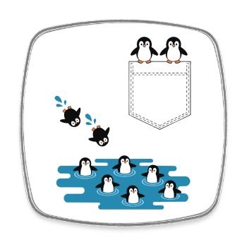 Penguin Jump Into The Water Pocket Design - Square fridge magnet - white - Front