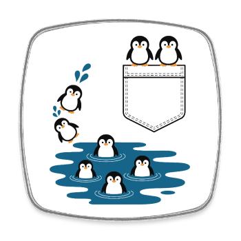 Penguin Jump Into The Water Pocket Design - Square fridge magnet - white - Front