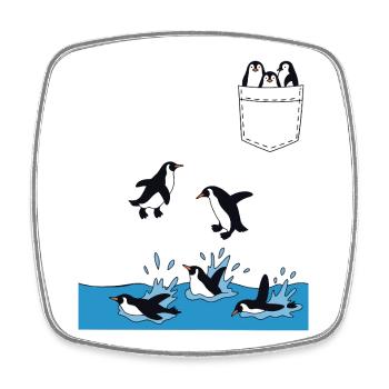 Penguin Jump Into The Water Pocket Design - Square fridge magnet - white - Front