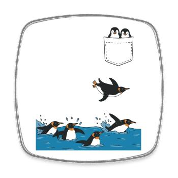 Penguin Jump Into The Water Pocket Design - Square fridge magnet - white - Front