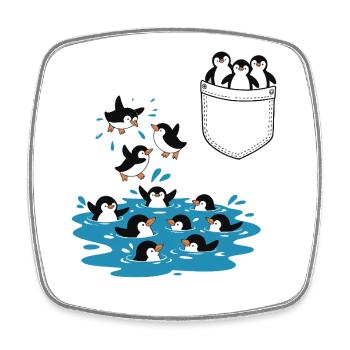 Penguin Jump Into The Water Pocket Design - Square fridge magnet - white - Front