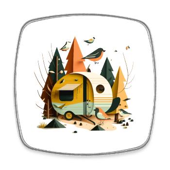 La caravane dans la forêt - Magnet carré - blanc - Devant