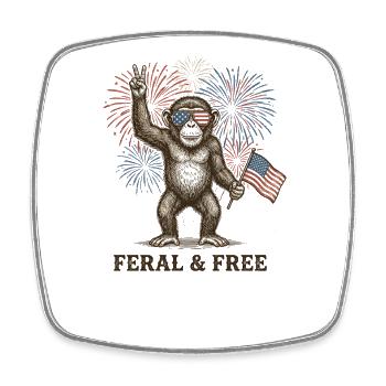 Wilder und freier Affe – Lustige patriotische Bild - Viereckiger Kühlschrankmagnet - Weiß - Vorne