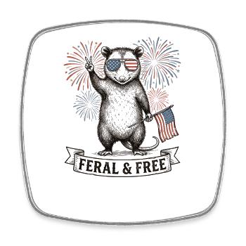 Wildes und freies Opossum – Lustiges patriotisches - Viereckiger Kühlschrankmagnet - Weiß - Vorne