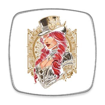 Steam Punk Beautiful Women Steampunk - Square fridge magnet - white - Front