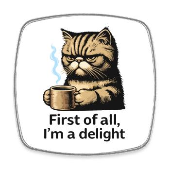 Cat and coffee: first delight - Square fridge magnet - white - Front