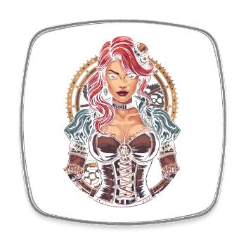 Steam Punk Beautiful Women Steampunk - Square fridge magnet - white - Front